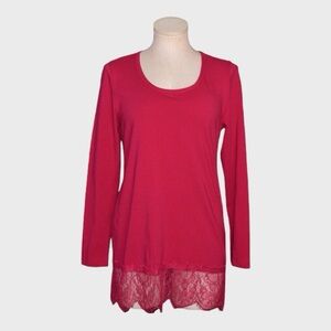 Soft Surroundings Lace Hem Long Sleeve Tunic Top